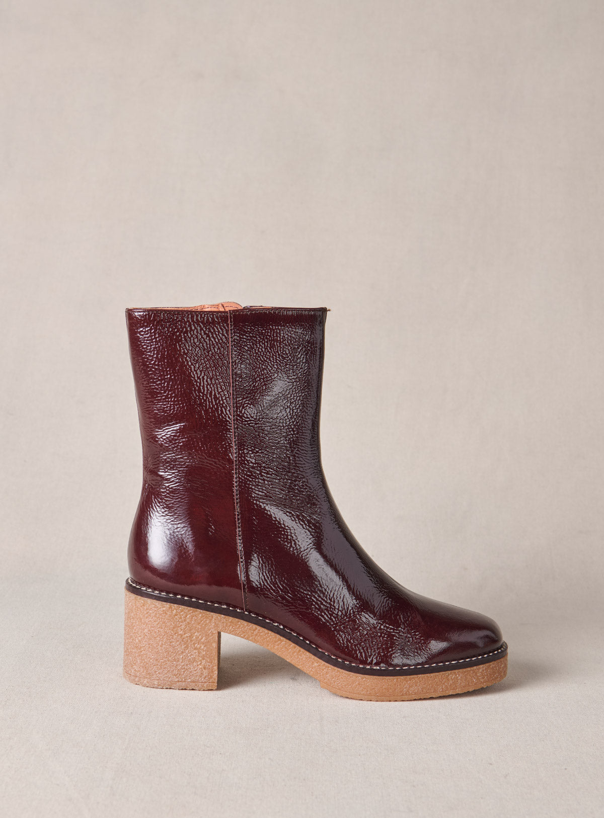 Clara: Patent Leather Ankle Boots, Brown Petite Mendigote