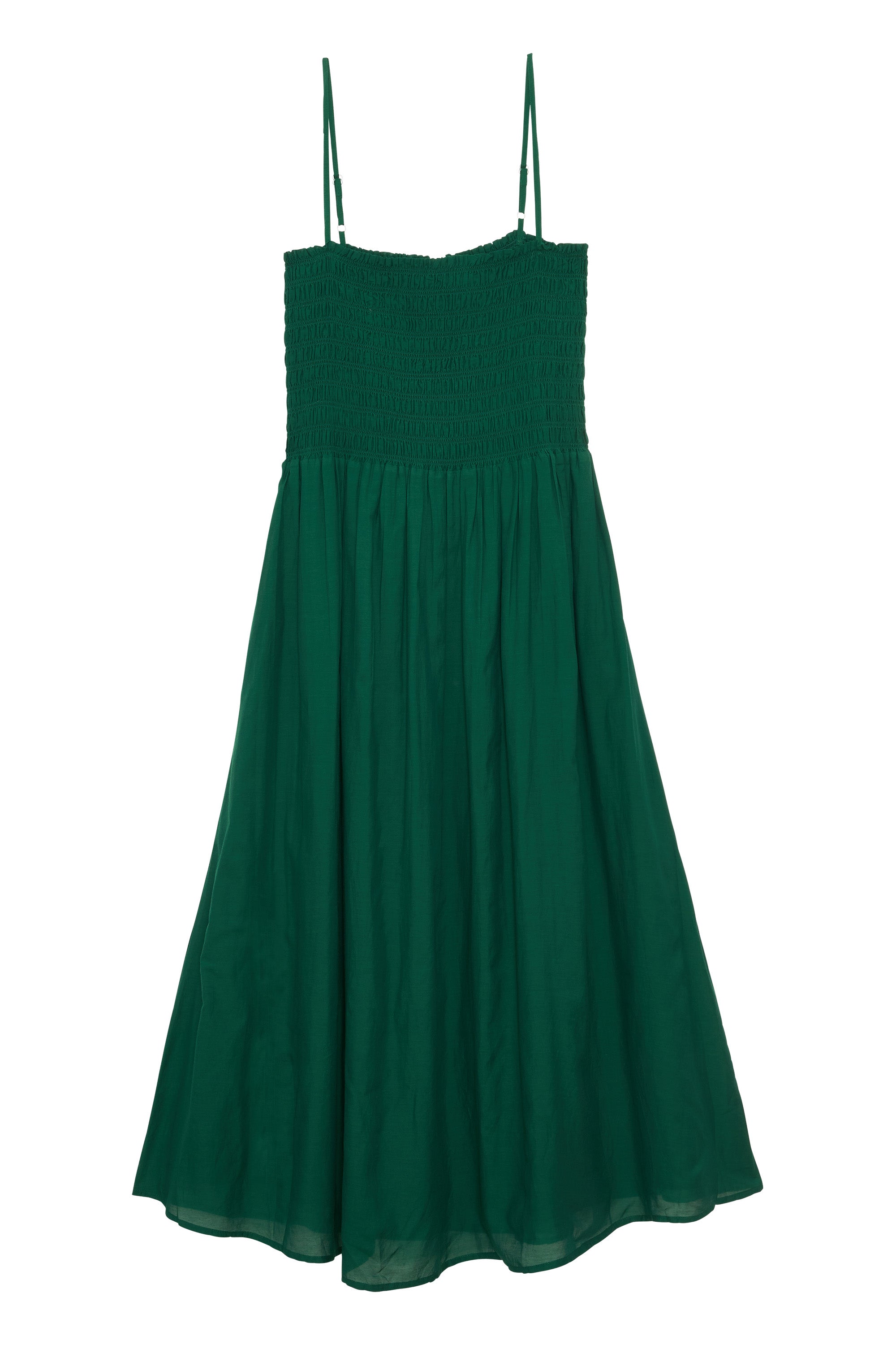 Ronita - Long green dress with thin straps and a smocked bust Petite Mendigote Ronita - Long green dress with thin straps and a smocked bust Petite Mendigote