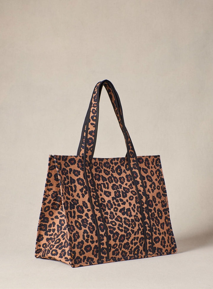 Sac Fourre-tout Femme Léopard - Grand Sac Cabas Léger En Toile - Dimensions 36x34x14 Cm - Idéal Voyage & Shopping