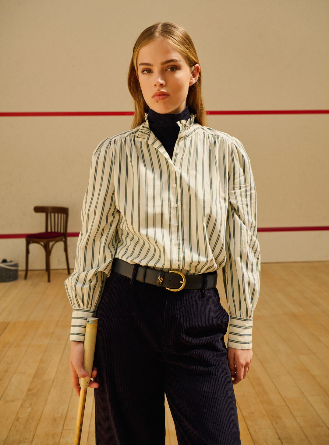 Blouse Femme Biba Rayée Blanc Violet Marron - Taille 38, Occasion Très Bon état