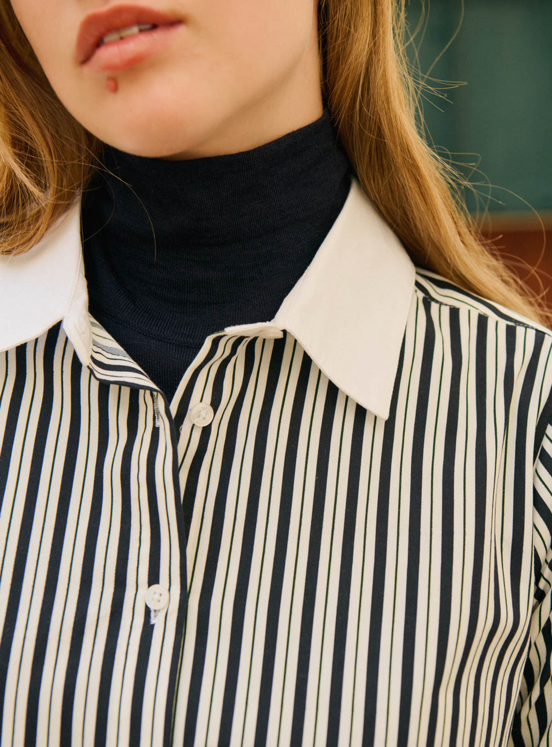 Blouse Chemisier Femme En Coton Rayures Fines - Manches Gigot, Taille 40 - Style Tunique Danois