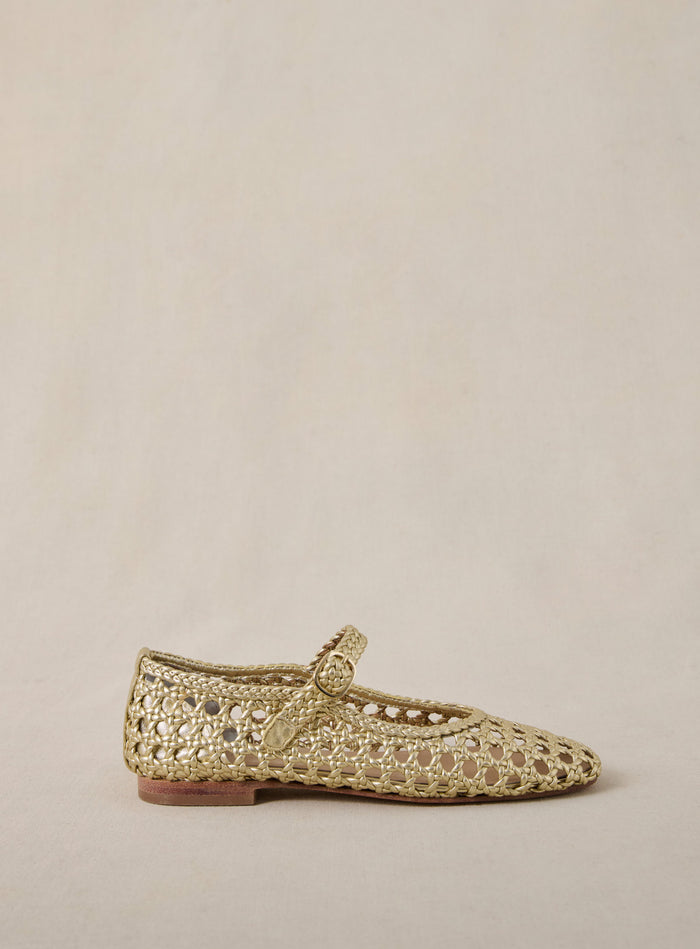 petite mendigote Claudette - Ballerines tressées en cuir doré