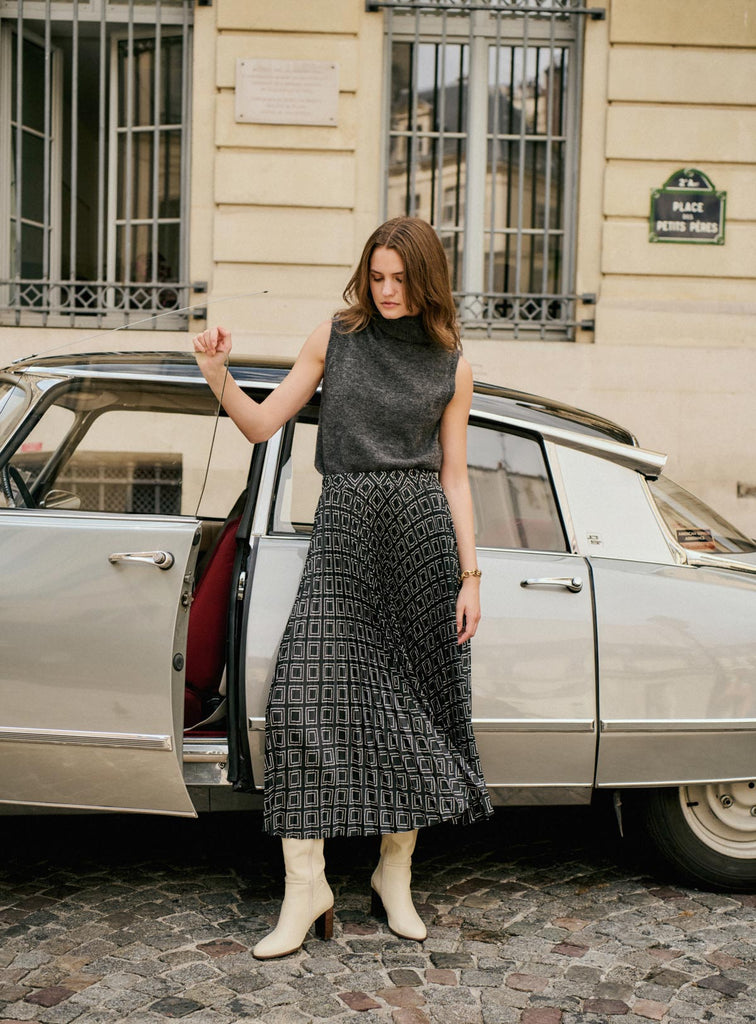 Junon Jupe Midi Plissée, Noir Petite Mendigote - Main Image