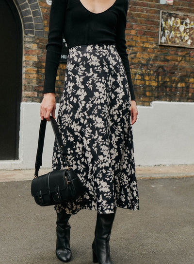 fw24 / jupe midi janine floral - noir