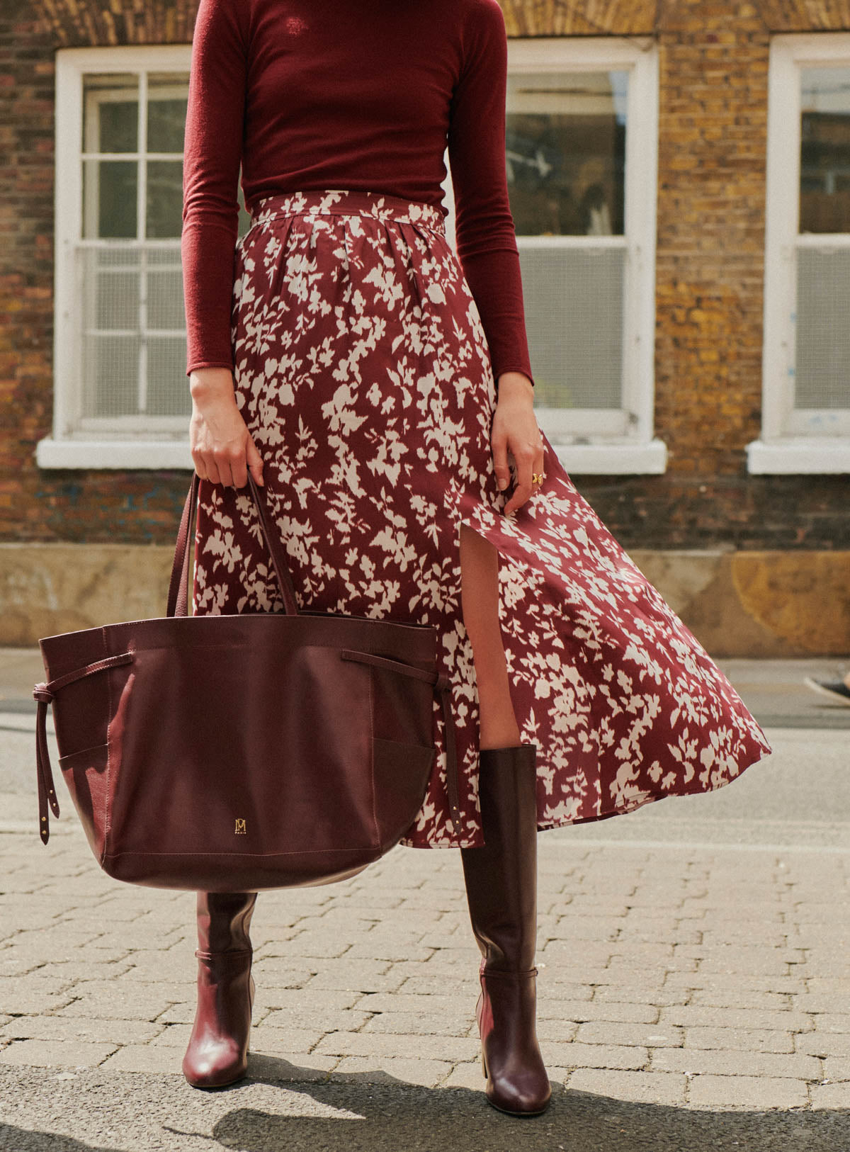 fw24 / jupe josepha motif floral - bordeaux