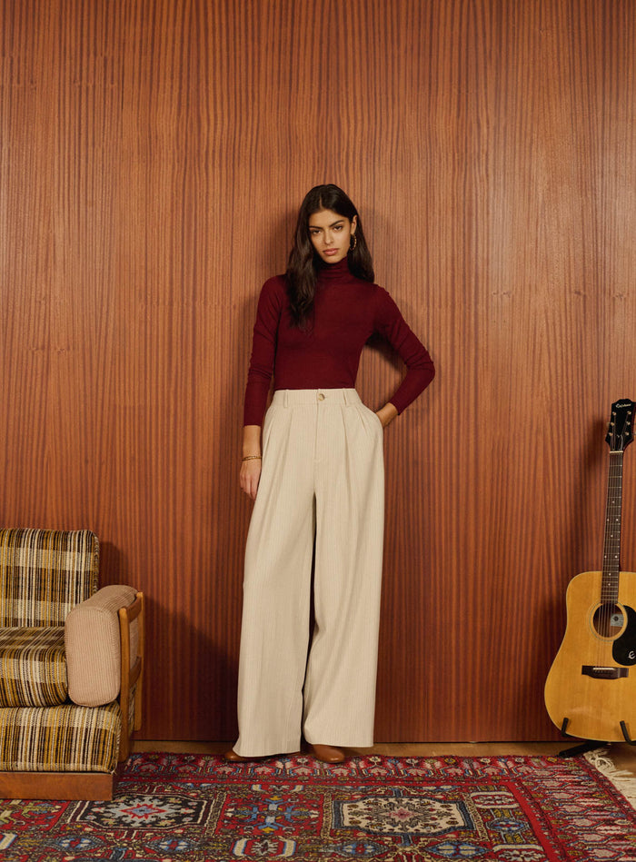 petite mendigote Paros - Pantalon de costume droit rayé - crème