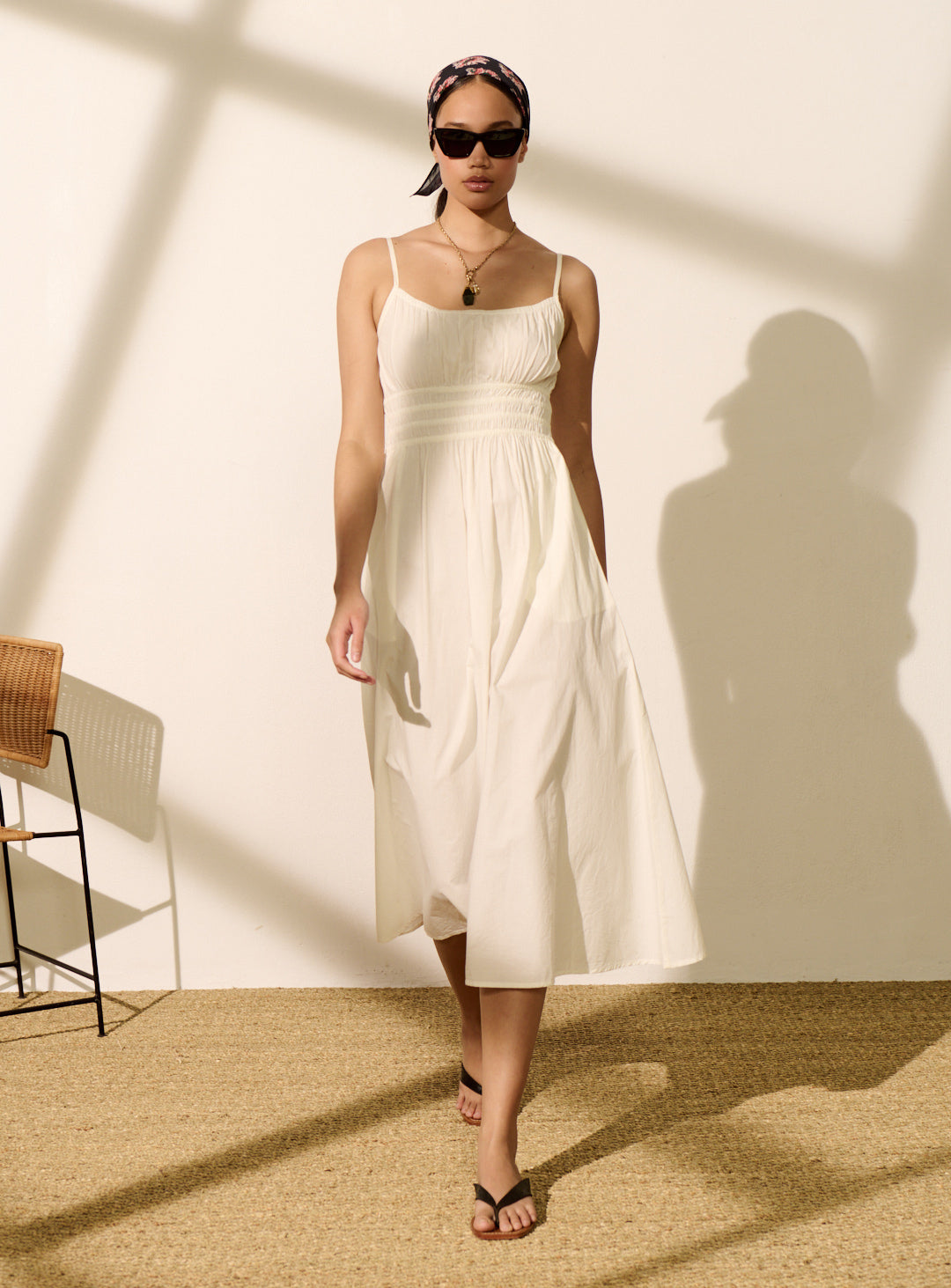 white spaghetti strap dress midi SIMKHAI Brant Spaghetti Strap Midi Dress in White