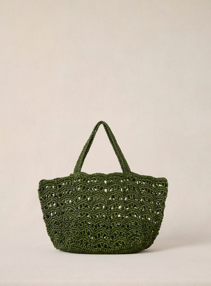 petite mendigote Sweety Sac cabas kaki en dentelle et crochet