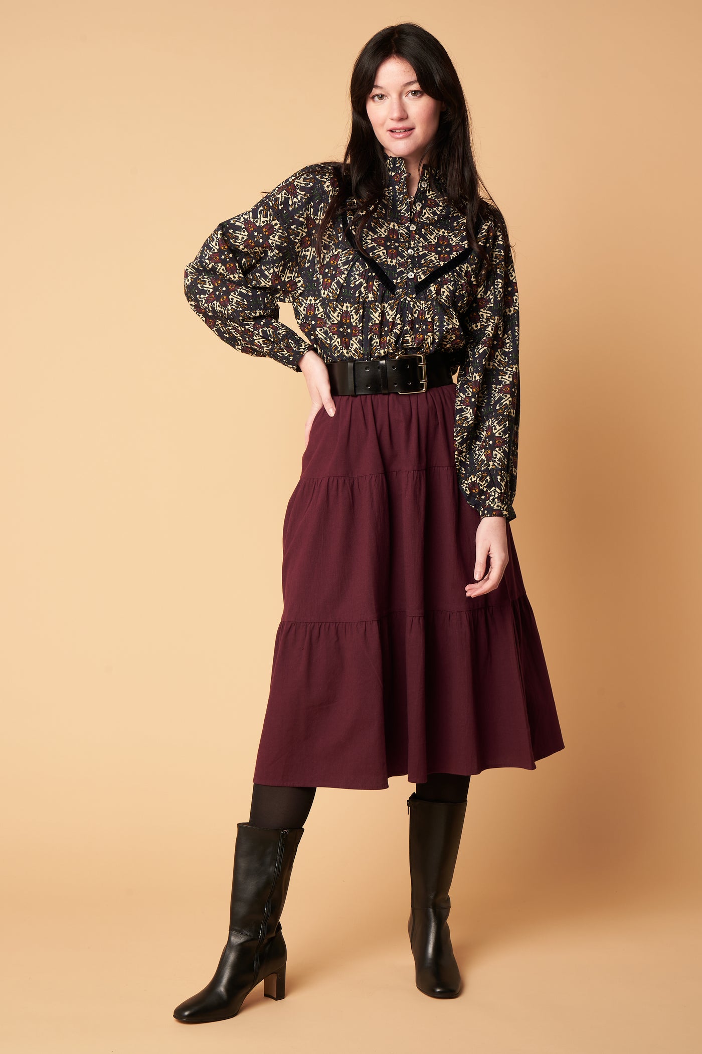 fw23 / jupe joseline unie midi - aubergine