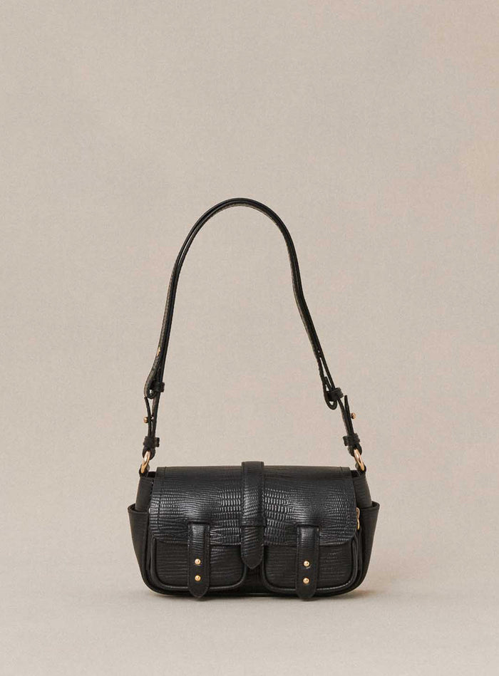 petite mendigote Steve Petit sac cargo noir en cuir Vente en